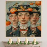 Whimsical Trio of Gentlemen with Birds and Oranges Hand Painted Art Vintage Fantasy Style Perfect for Home Wall Decor Living Room Bedroom Office or Gift on Ready to Hang 1.5" Thick Canvas Wrap, Floating Framed Canvas, Flat Rolled Canvas